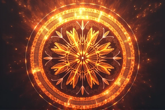 Abstract representation of a guild banner or crest, no text.