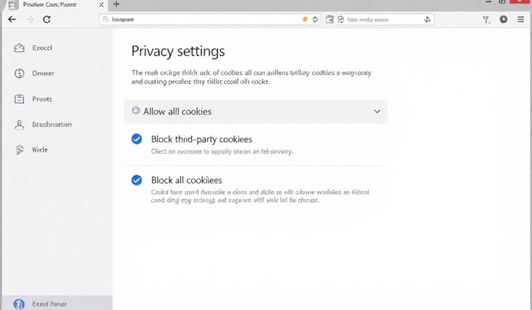 Browser settings interface for managing cookie preferences