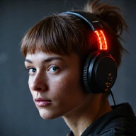 Professional gamer portrait with glowing lines
