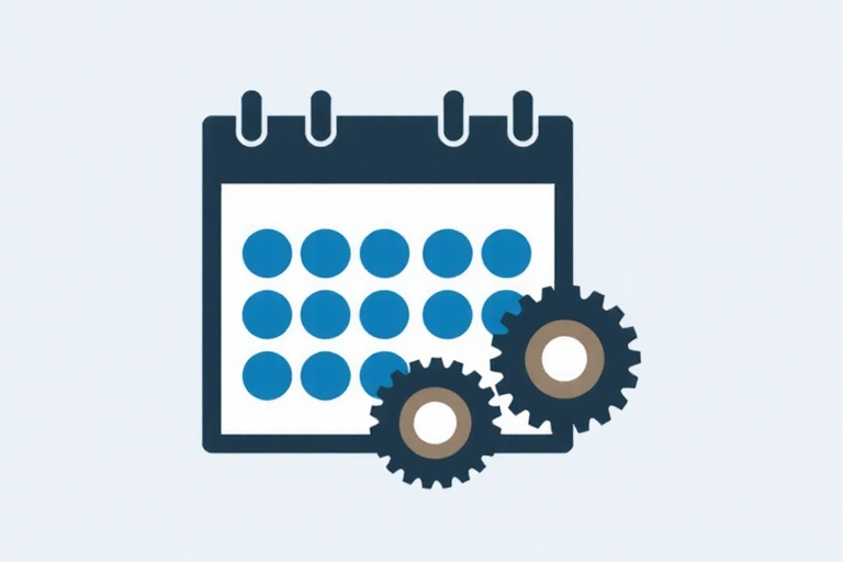 A calendar icon with gears, symbolizing regular policy updates and adherence to evolving regulations.