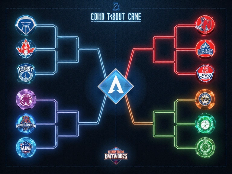 Detailed tournament bracket graphic with abstract team logos